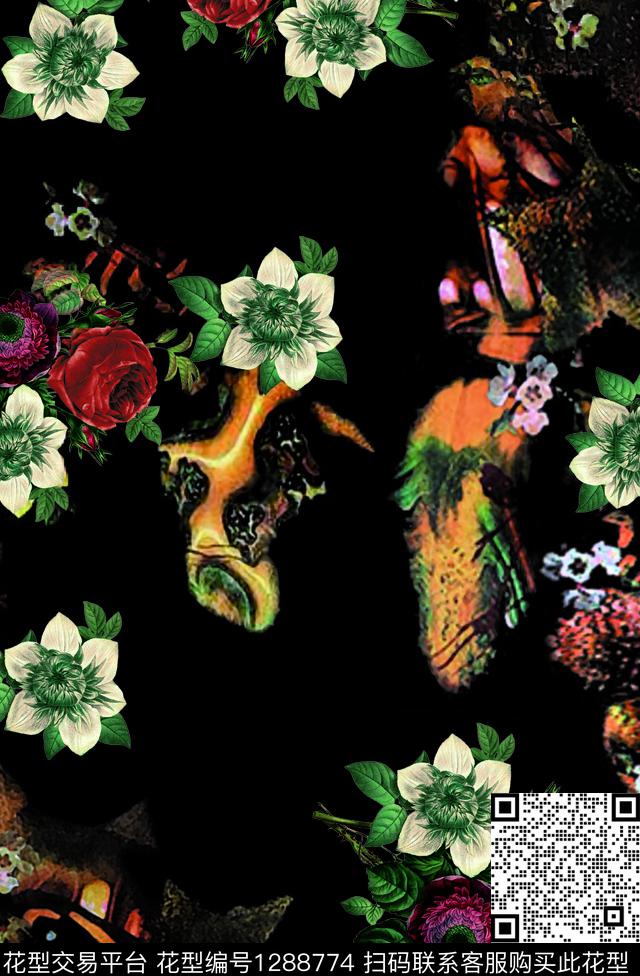 数码华亿平台绿植树叶玫瑰花数码印花华亿平台下载（图片编号: 1288774） - 瓦栏（Walan）