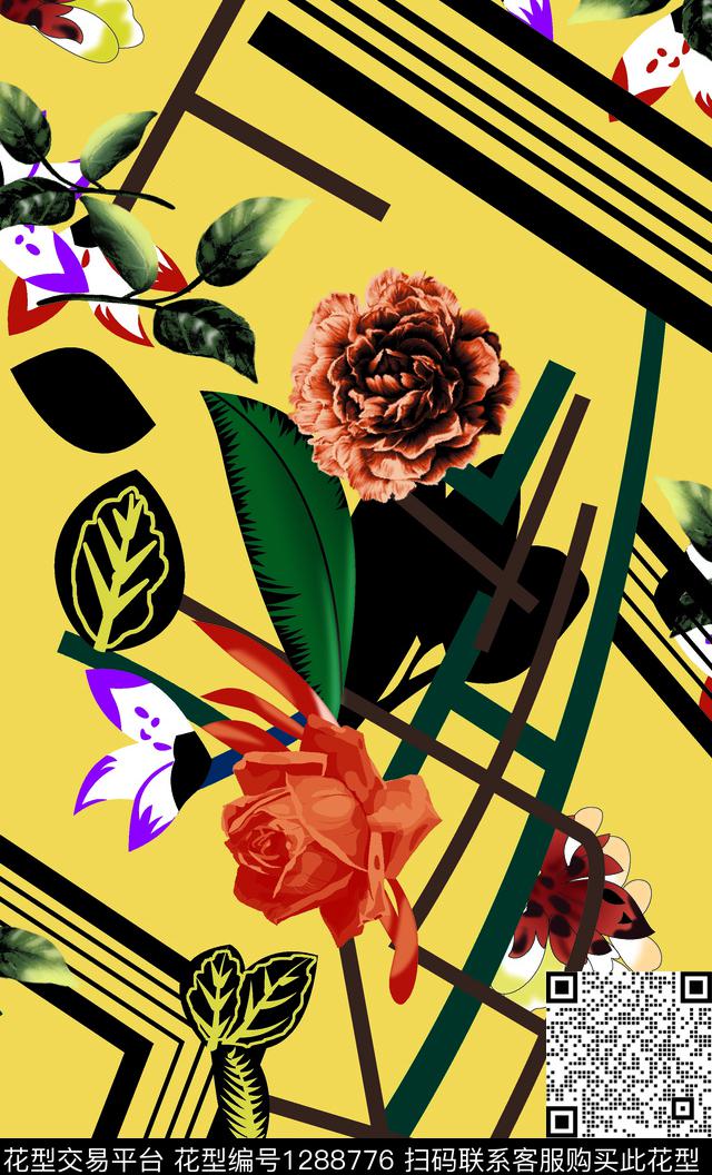 几何绿植树叶数码华亿平台数码印花华亿平台下载（图片编号: 1288776） - 瓦栏（Walan）