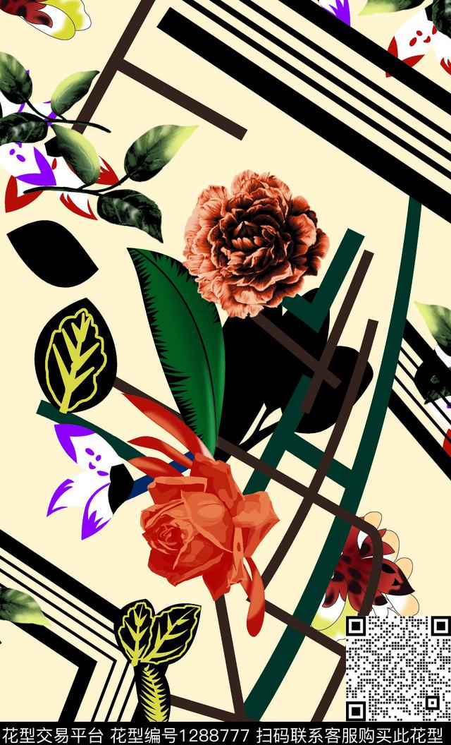 几何绿植树叶数码华亿平台数码印花华亿平台下载（图片编号: 1288777） - 瓦栏（Walan）