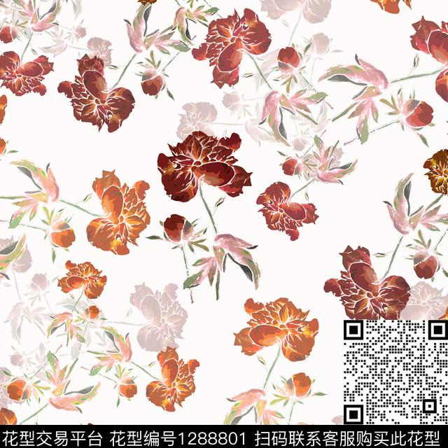 小碎花白色勾边植物数码印花华亿平台下载（图片编号: 1288801） - 瓦栏（Walan）