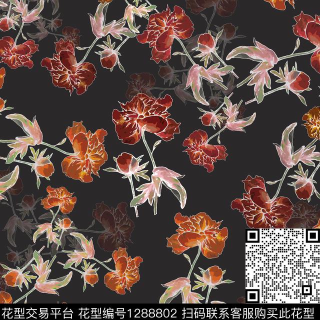 小碎花白色勾边植物数码印花华亿平台下载（图片编号: 1288802） - 瓦栏（Walan）