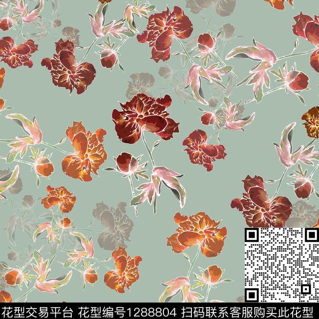 小碎花白色勾边植物数码印花华亿平台下载（图片编号: 1288804） - 瓦栏（Walan）