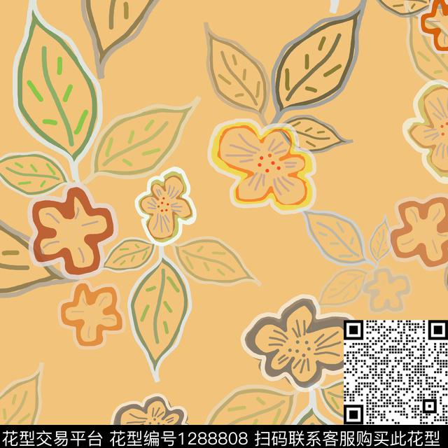 绿植树叶植物白色勾边传统印花华亿平台下载（图片编号: 1288808） - 瓦栏（Walan）