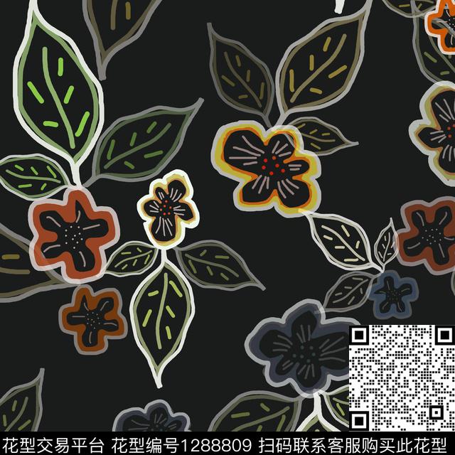 绿植树叶植物白色勾边传统印花华亿平台下载（图片编号: 1288809） - 瓦栏（Walan）