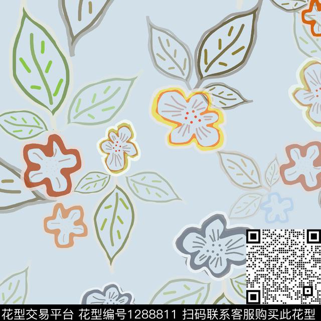 绿植树叶植物白色勾边传统印花华亿平台下载（图片编号: 1288811） - 瓦栏（Walan）