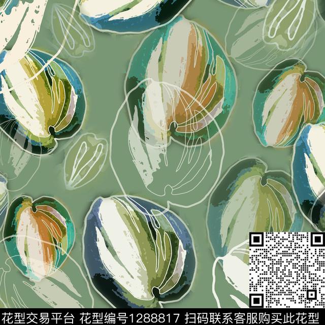 绿植树叶抽象植物数码印花华亿平台下载（图片编号: 1288817） - 瓦栏（Walan）