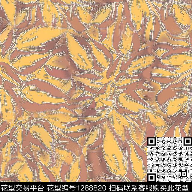 绿植树叶白色勾边抽象数码印花华亿平台下载（图片编号: 1288820） - 瓦栏（Walan）