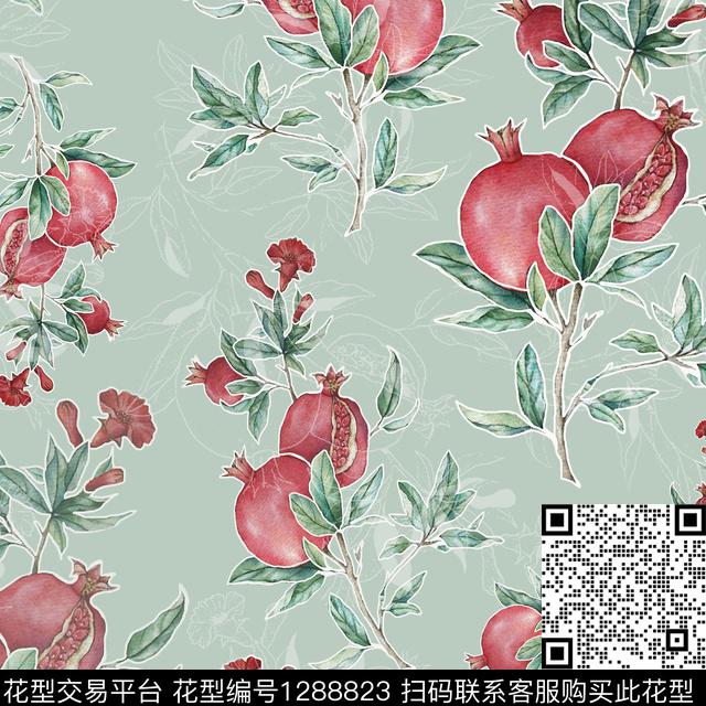 石榴小碎花白色勾边传统印花华亿平台下载（图片编号: 1288823） - 瓦栏（Walan）