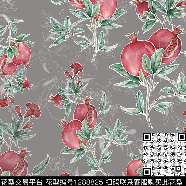石榴小碎花白色勾边传统印花华亿平台下载（图片编号: 1288825） - 瓦栏（Walan）