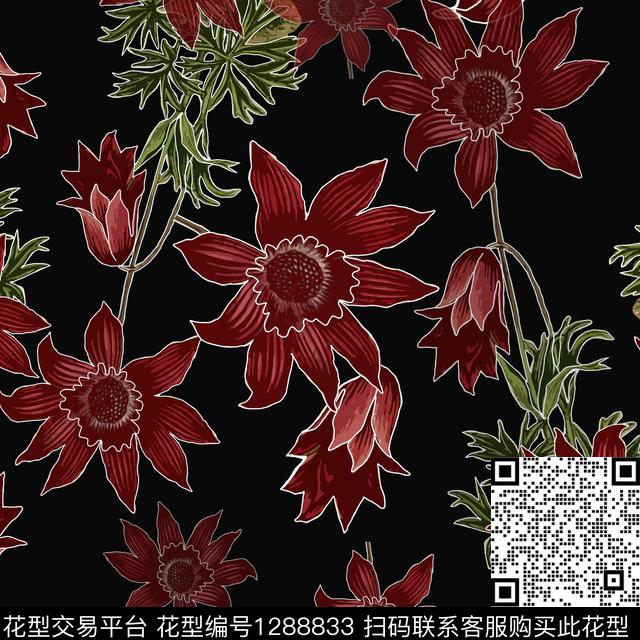 小碎花白色勾边植物数码印花华亿平台下载（图片编号: 1288833） - 瓦栏（Walan）