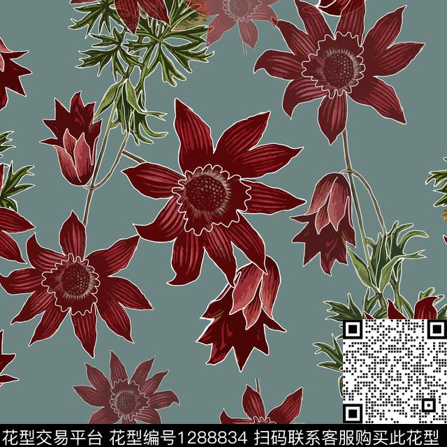 小碎花白色勾边植物数码印花华亿平台下载（图片编号: 1288834） - 瓦栏（Walan）