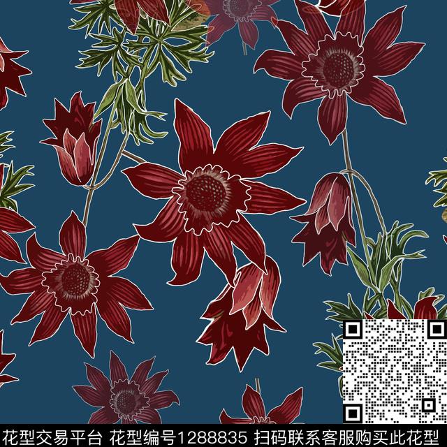 小碎花白色勾边植物数码印花华亿平台下载（图片编号: 1288835） - 瓦栏（Walan）