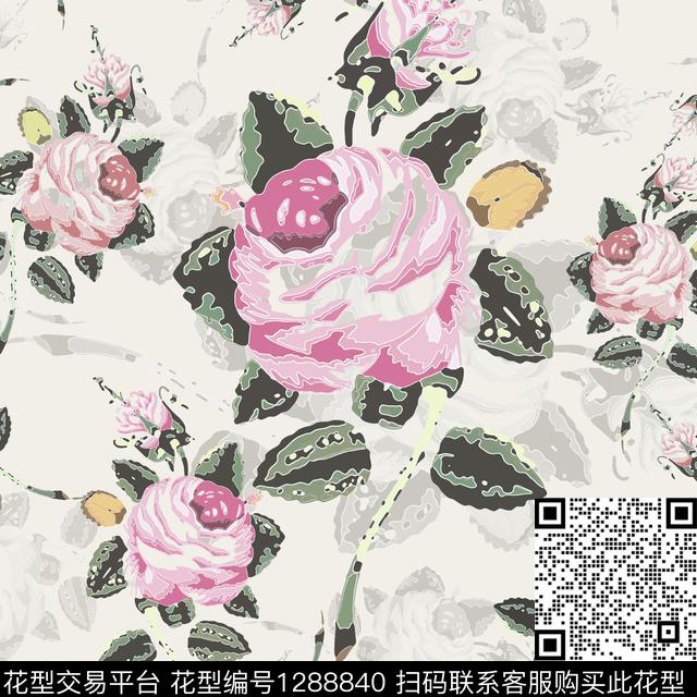 小碎花白色勾边植物数码印花华亿平台下载（图片编号: 1288840） - 瓦栏（Walan）