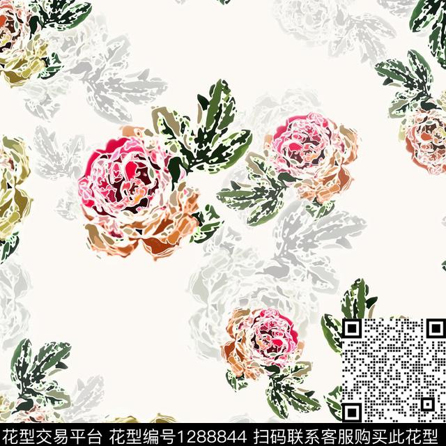 小碎花白色勾边植物数码印花华亿平台下载（图片编号: 1288844） - 瓦栏（Walan）