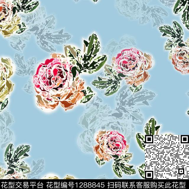 小碎花白色勾边植物数码印花华亿平台下载（图片编号: 1288845） - 瓦栏（Walan）