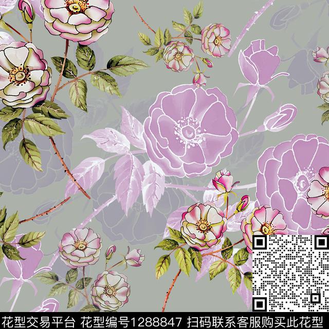 小碎花白色勾边植物数码印花华亿平台下载（图片编号: 1288847） - 瓦栏（Walan）