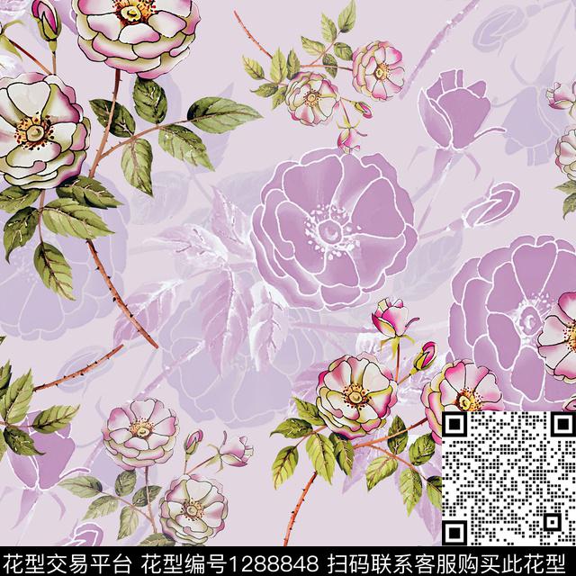 小碎花白色勾边植物数码印花华亿平台下载（图片编号: 1288848） - 瓦栏（Walan）