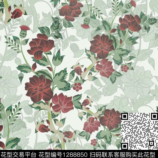 小碎花白色勾边植物数码印花华亿平台下载（图片编号: 1288850） - 瓦栏（Walan）