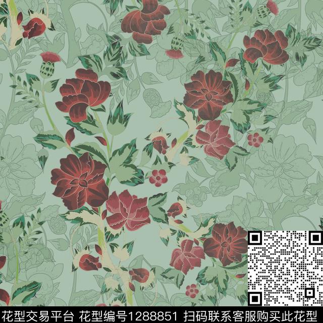 小碎花白色勾边植物数码印花华亿平台下载（图片编号: 1288851） - 瓦栏（Walan）