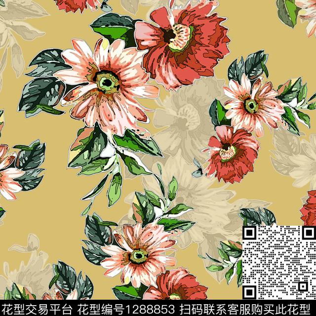 小碎花植物白色勾边数码印花华亿平台下载（图片编号: 1288853） - 瓦栏（Walan）