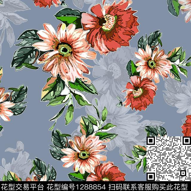 小碎花植物白色勾边数码印花华亿平台下载（图片编号: 1288854） - 瓦栏（Walan）