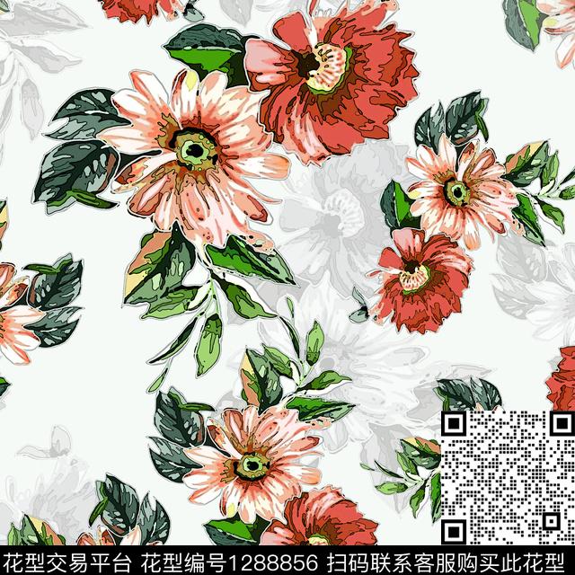 小碎花植物白色勾边数码印花华亿平台下载（图片编号: 1288856） - 瓦栏（Walan）