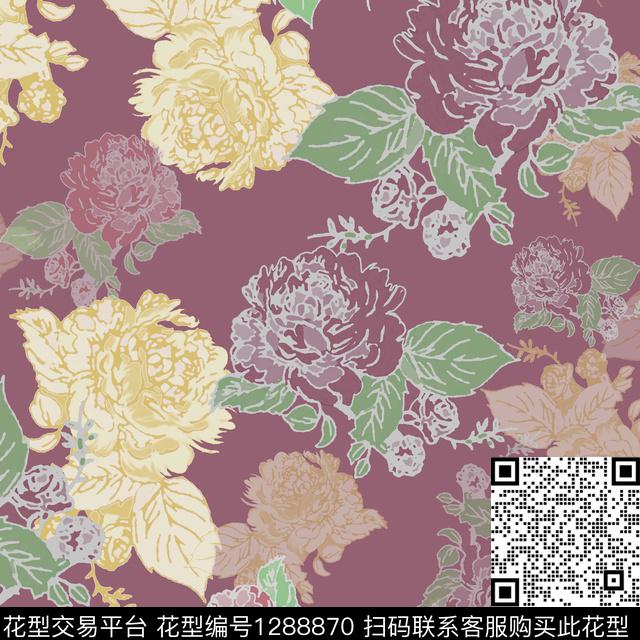 小碎花白色勾边植物传统印花华亿平台下载（图片编号: 1288870） - 瓦栏（Walan）