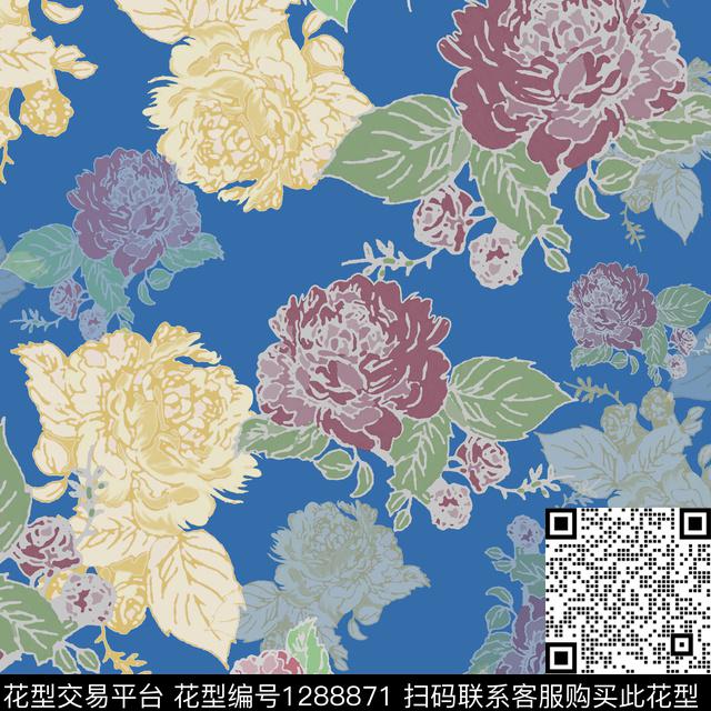 小碎花白色勾边植物传统印花华亿平台下载（图片编号: 1288871） - 瓦栏（Walan）