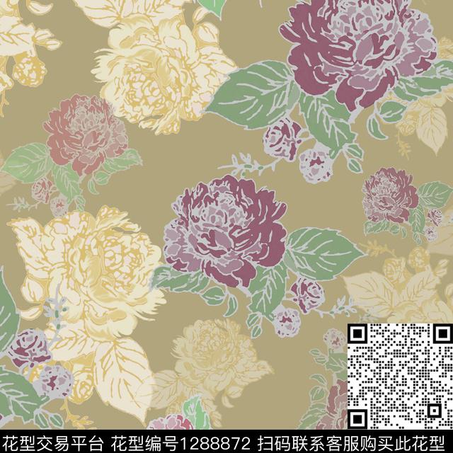 小碎花白色勾边植物传统印花华亿平台下载（图片编号: 1288872） - 瓦栏（Walan）