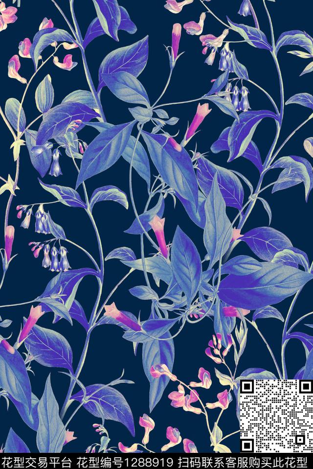 黑底花卉女装花卉数码印花华亿平台下载（图片编号: 1288919） - 瓦栏（Walan）