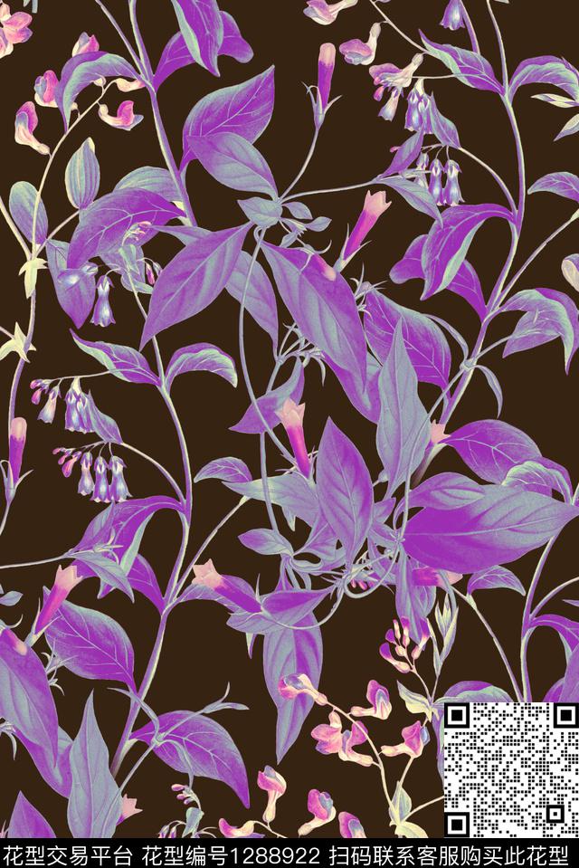 黑底花卉女装花卉数码印花华亿平台下载（图片编号: 1288922） - 瓦栏（Walan）