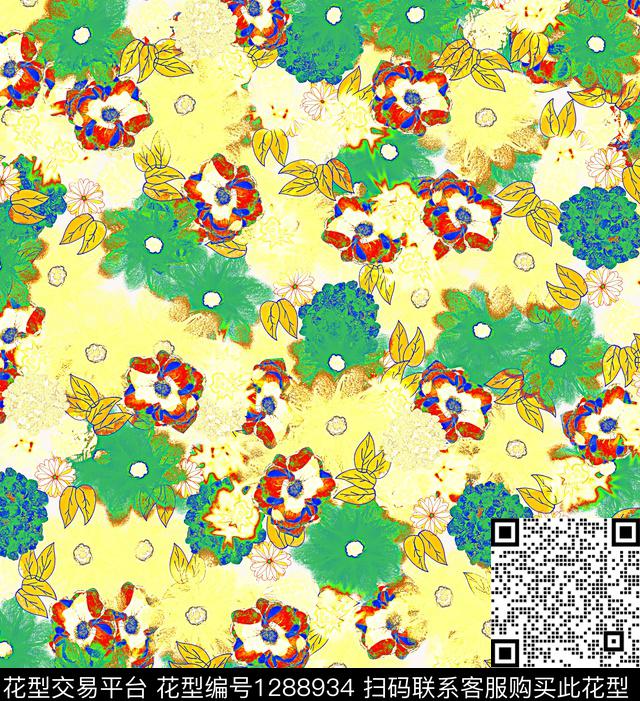 绘画花卉小碎花数码印花华亿平台下载（图片编号: 1288934） - 瓦栏（Walan）