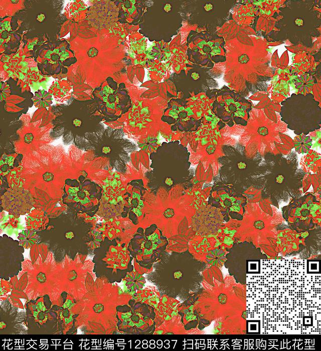 绘画花卉小碎花数码印花华亿平台下载（图片编号: 1288937） - 瓦栏（Walan）
