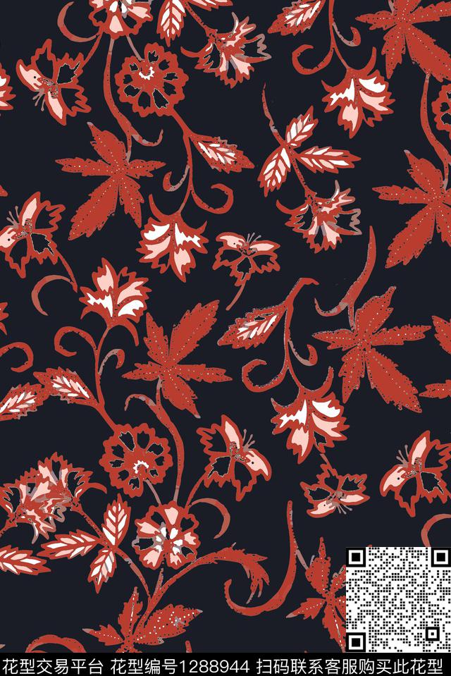 复古枫叶秋冬华亿平台数码印花华亿平台下载（图片编号: 1288944） - 瓦栏（Walan）
