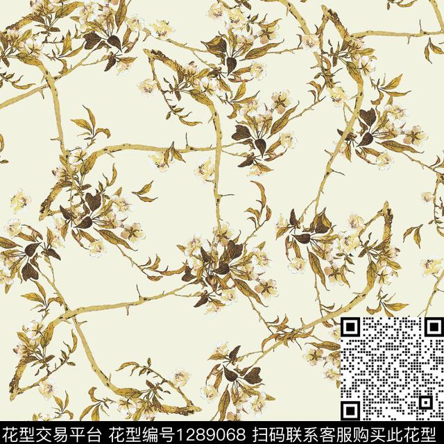 树枝花卉大牌风数码印花华亿平台下载（图片编号: 1289068） - 瓦栏（Walan）