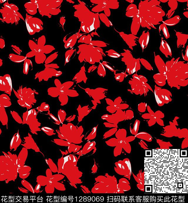 花卉大牌风中国红传统印花华亿平台下载（图片编号: 1289069） - 瓦栏（Walan）