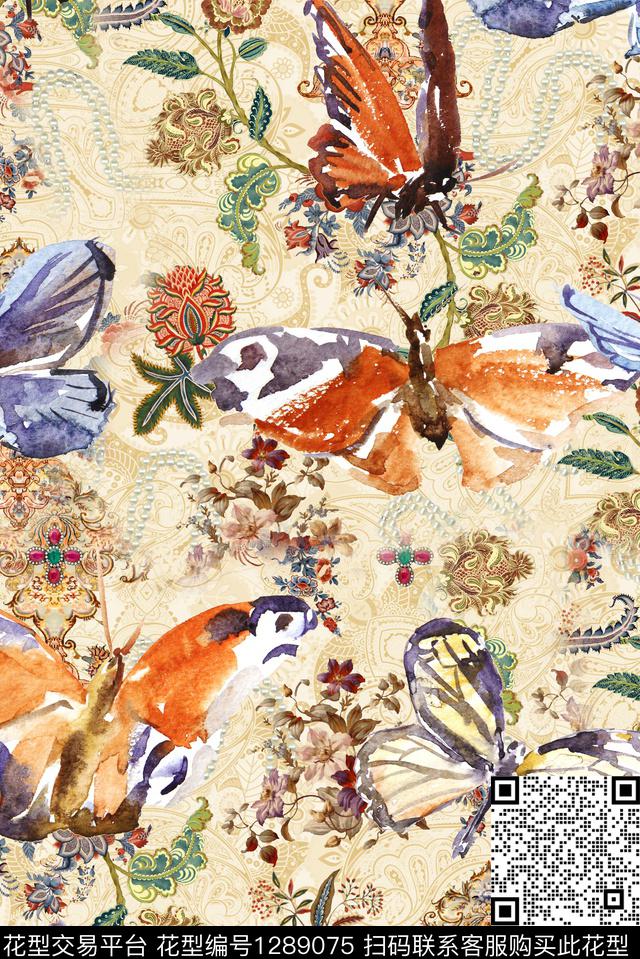 花卉波西米亚秋冬华亿平台数码印花华亿平台下载（图片编号: 1289075） - 瓦栏（Walan）