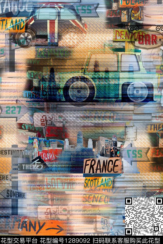 抽象小汽车潮阔风数码印花华亿平台下载（图片编号: 1289092） - 瓦栏（Walan）