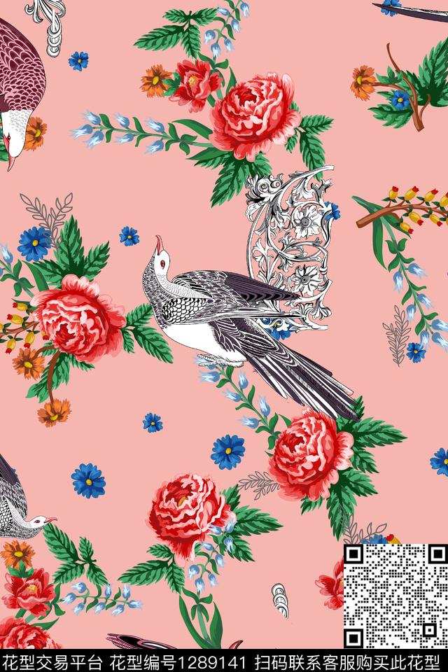 涂鸦几何花卉数码印花华亿平台下载（图片编号: 1289141） - 瓦栏（Walan）