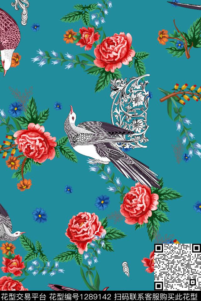 涂鸦几何花卉数码印花华亿平台下载（图片编号: 1289142） - 瓦栏（Walan）