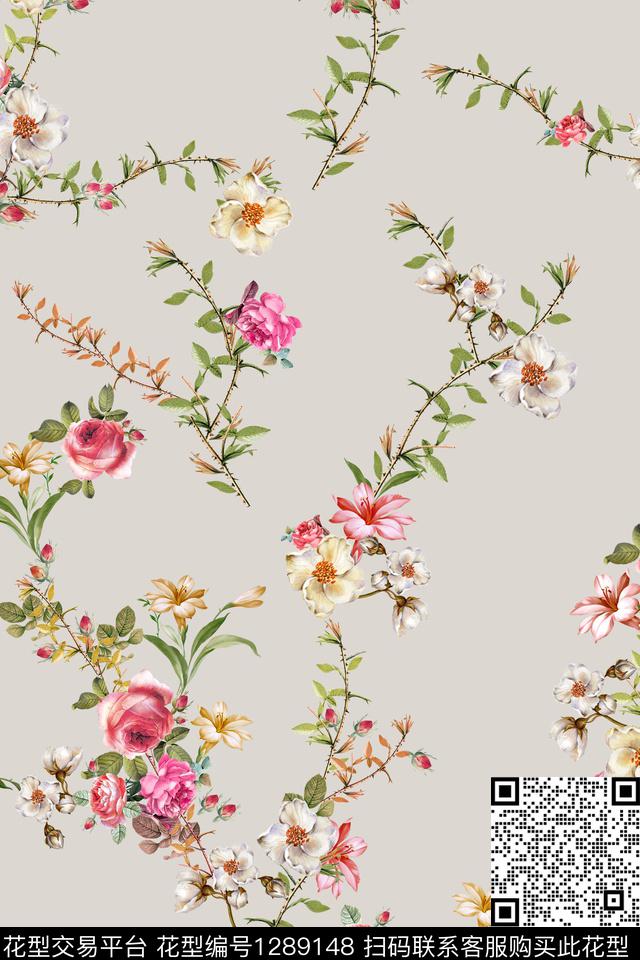花卉小碎花树枝数码印花华亿平台下载（图片编号: 1289148） - 瓦栏（Walan）
