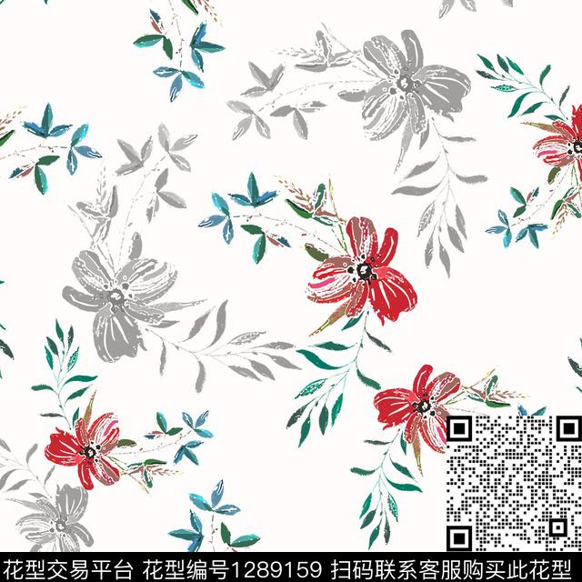 小碎花白色勾边植物数码印花华亿平台下载（图片编号: 1289159） - 瓦栏（Walan）