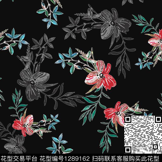 小碎花白色勾边植物数码印花华亿平台下载（图片编号: 1289162） - 瓦栏（Walan）