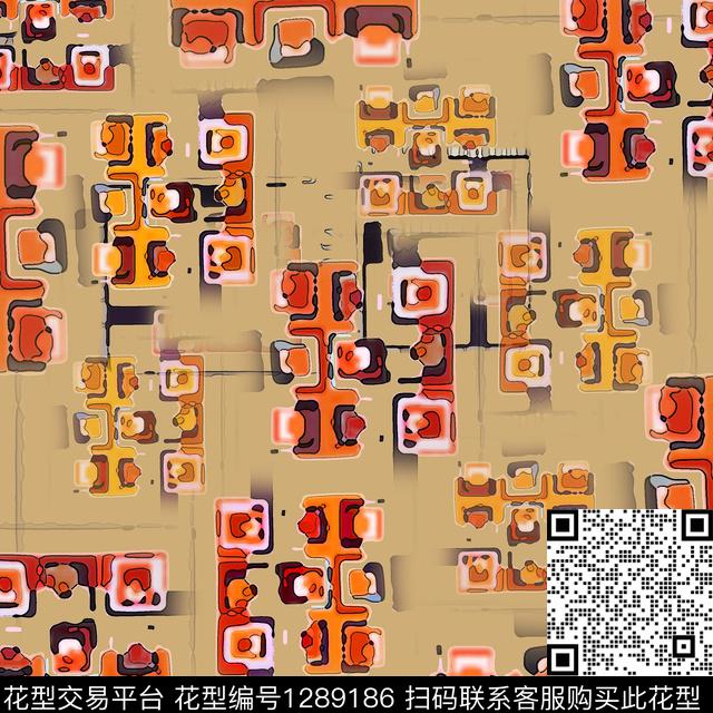 手绘线条笔触格子混搭抽象数码印花华亿平台下载（图片编号: 1289186） - 瓦栏（Walan）