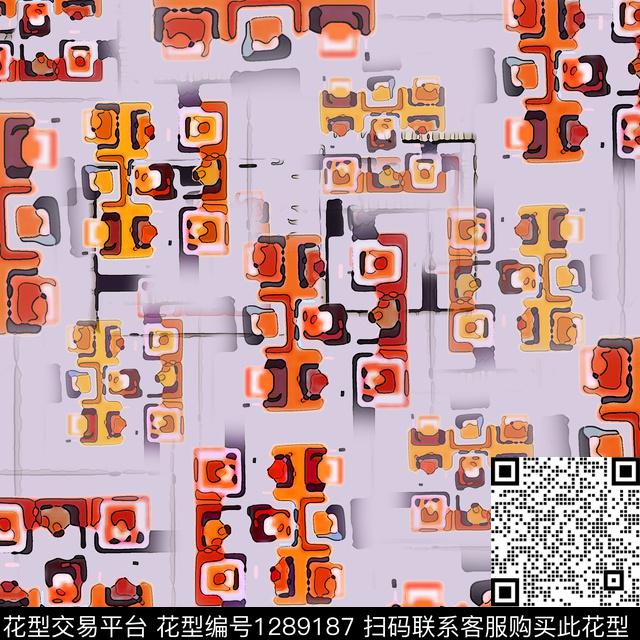 手绘线条笔触格子混搭抽象数码印花华亿平台下载（图片编号: 1289187） - 瓦栏（Walan）