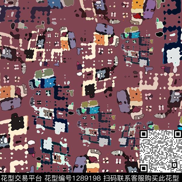 大牌风抽象格子混搭数码印花华亿平台下载（图片编号: 1289198） - 瓦栏（Walan）