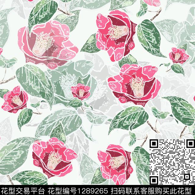 绿植树叶小碎花白色勾边数码印花华亿平台下载（图片编号: 1289265） - 瓦栏（Walan）