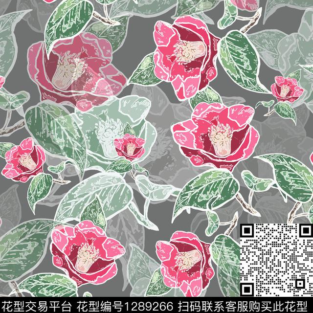 绿植树叶小碎花白色勾边数码印花华亿平台下载（图片编号: 1289266） - 瓦栏（Walan）