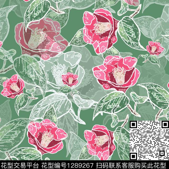 绿植树叶小碎花白色勾边数码印花华亿平台下载（图片编号: 1289267） - 瓦栏（Walan）