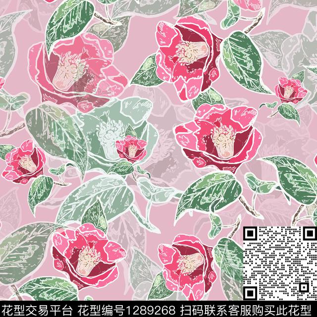 绿植树叶小碎花白色勾边数码印花华亿平台下载（图片编号: 1289268） - 瓦栏（Walan）